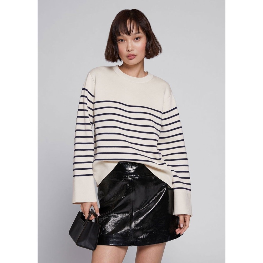 & OTHER STORIES | Striped Sweater Women M Cream Navy Blue Knit Parisian Chic